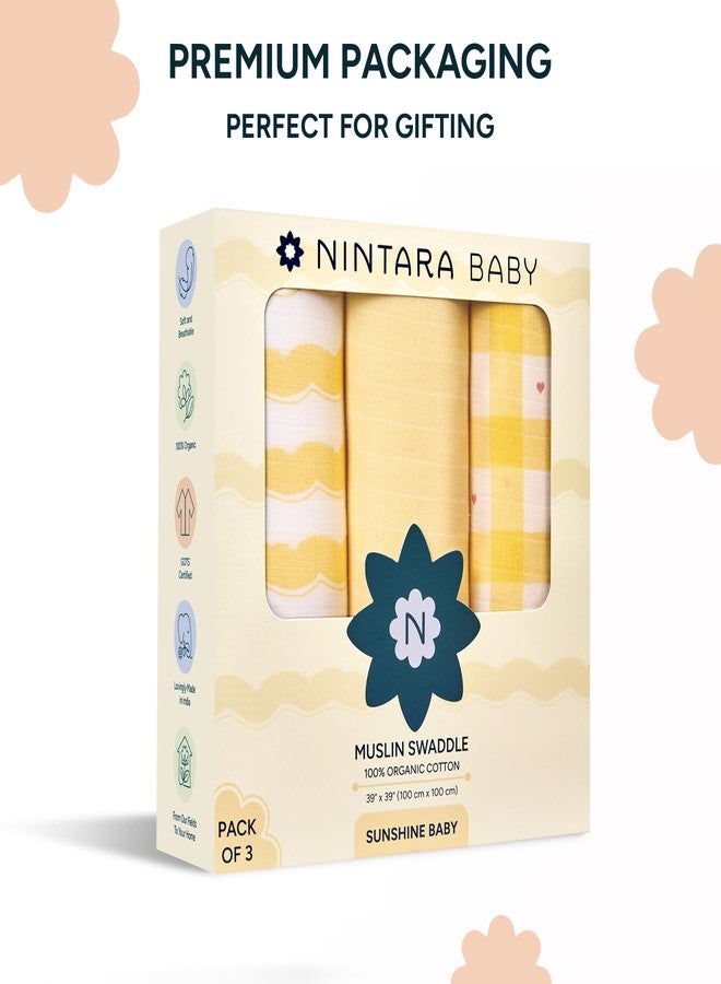 NINTARABABY قماط نينتارابي للأطفال حديثي الولادة - قطن موسلين عضوي فاخر 100%، 39 بوصة × 39 بوصة، فائق النعومة، يسمح بمرور الهواء، خفيف الوزن، متعدد الاستخدامات، مناسب للجنسين، مضاد للحساسية، هدية للأطفال من عمر 0-3 أشهر، عبوة من 3 قطع - Image 4